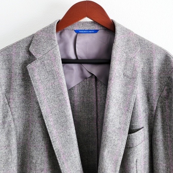 Adrian Jules Sport Coat Flannel Wool Blazer Plaid Gray Purple Mens 43 - Picture 3 of 15
